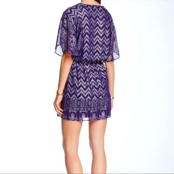 Free People Love Your Chaos Boho Mini Purple Metallic Dress Small - Picture 4 of 11